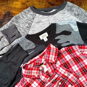 3 items - 1 sweater, 1 sweatshirt, 1 button down shirt